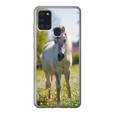 Produktbild von MuchoWow® Handyhülle Schutzhülle Hülle für Samsung Galaxy A21s Pferd - Blumen - Licht Silikon Softcase Handy Hülle - Hartschale