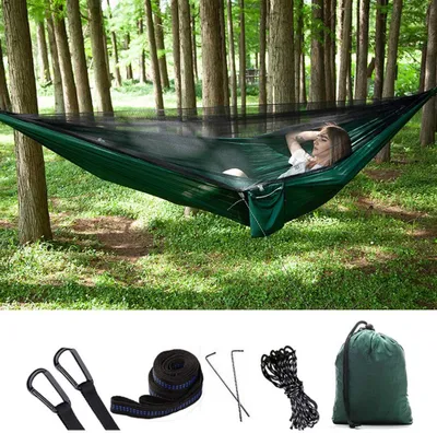 Produktbild von kempinkové houpací sítě 3 v 1 s moskytiérou na zip a stanovou plachtou Houpací sítě s nosností 300 kg (zelená plachta)