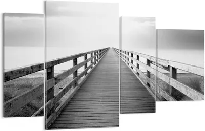 Produktbild von Bild auf Leinwand - Leinwandbild - 4 Teile - Pier Perspektive Schwarzweiß - 120x70cm - Wand Bild - Wanddeko - Wandbilder - Leinwanddruck - Bilder - Wanddekoration - Leinwand bilder - DL120x70-4424