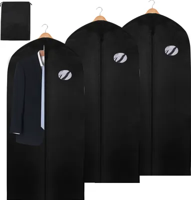 Produktbild von VINGO 3 Stueck Premium Kleidersack Anzug inkl. Schuhbeutel 128 x 60 cm Mit PE-Folie Dicker Vliesstoff Hochwertige Kleiderhuelle fuer Anzug und Kleid Atmungsaktive Anzugtasche fuer Reisen