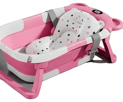 Image de Baignoire pour bébé, pliable, avec thermomètre intégré, rose