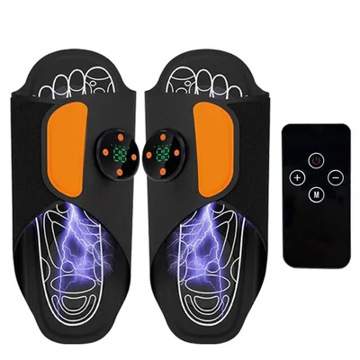 Produktbild von EMS-Fußmassagematte – Fußmassageschuhe für Plantarfasziitis, tragbares Bein- und Fußmassagegerät mit Fernbedienung, 8 Modi, 19 Massagepantoffeln