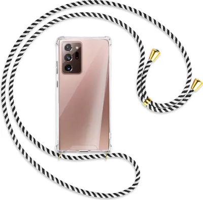 Produktbild von Handykette Backcover-Schutzhülle mit Band (Metall goldfarben) für Samsung Galaxy Note20 Ultra 4G,5G (N985,N986) - schwarz/weiß gestreift