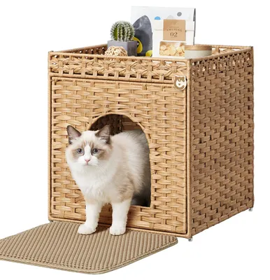 Produktbild von Feandrea Katzenschrank, Handgeflochtenes Katzenhaus, 52,5 x 52,5 x 56 cm