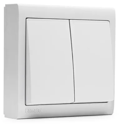 Productafbeelding van FAMATEL – Dubbele schakelaar, opbouwmontage, 72 x 72 mm, 10A, 250V, serie Living 8000