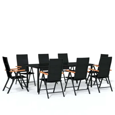Produktbild von vidaXL 9-tlg. Garten-Essgruppe Schwarz