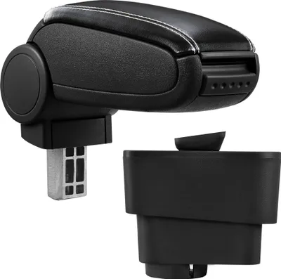 Immagine prodotto di [Bracciolo centrale, perfetto per Fiat Grande Punto dal 09.2005 - bracciolo con vano portaoggetti - rivestito - pelle artificiale nera con cuciture bianche