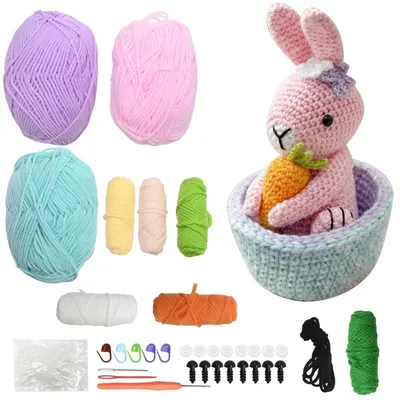 Obrázok produktu pre Sada na háčkovanie zvieratok Amigurumi s video návodom pre začiatočníkov, zahŕňa zvieratká a darčeky na Veľkú noc