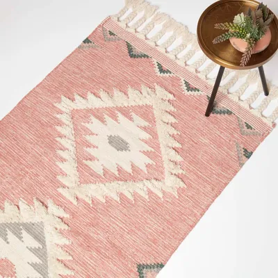 Produktbild von HOMESCAPES Handgewebter Kelim Teppich Pali – 160 x 230 cm, rosa-grau gemustert