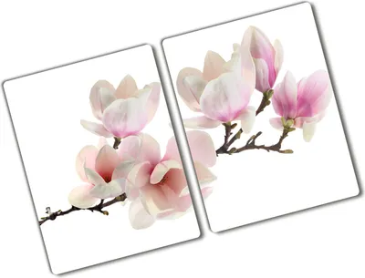 Produktbild von Tulup Glas Herdabdeckplatte - 2x40x52 cm - Glaskeramikkochfeld-Abdeckung Spritzschutz Glasabdeckplatte Kochplattenabdeckung und Schneidebrett - Zweiteilig - Blumen & Pflanzen - Magnolie - Rosa