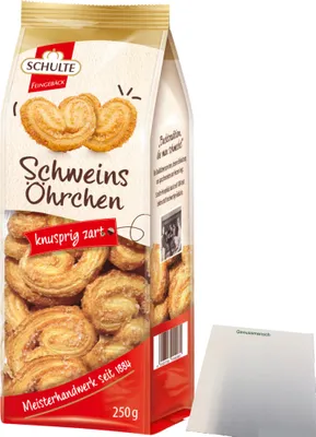 Produktbild von Schulte Schweinsöhrchen knusprig zart Blätterteiggebäck (250g Beutel) + usy Block