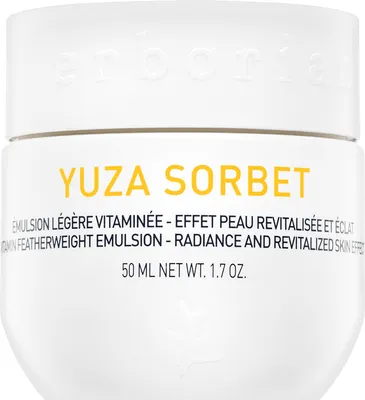 A white jar of Erborian Yuza Sorbet Vitamin Featherweight Emulsion.