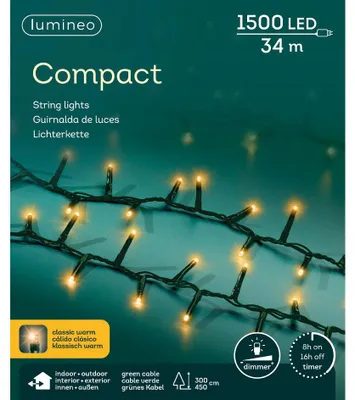 Produktbild von Kaemingk Lumineo Lichterkette Compact 1500 LED klassisch warm außen 34 m grün
