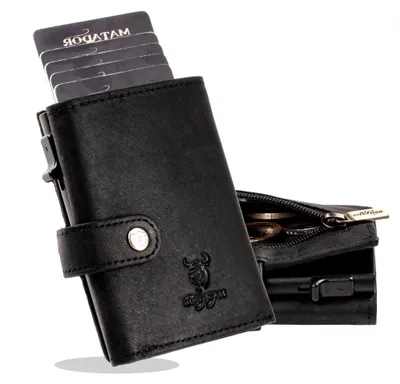 Produktbild von Slim Wallet Herren Leder #Tokio Geldbörse Herren Klein mit edler Geschenk Box, Eleganter Kartenhalter mit RFID Blocker, Luxus Karten Portemonnaie mit vielen Fächern in Schwarz Matt