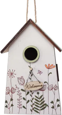 Produktbild von Hängedeko Frühling Vogelhaus Nistkasten Holzdeko Weiß Grün 19cm