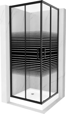 Image de Mexen Rio Paroi de douche carrée 80 x 80 cm, Stripes, Black + Receveur de douche Rio, White - 860-080-080-70-20-4510