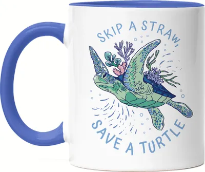 Produktbild von Skip A Straw Save A Turtle Tasse Blau Strohhalm Plastik Schildkröte Meere Ozean Natur Umwelt