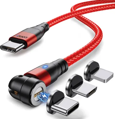 Obrázok produktu pre Magnetický nabíjací kábel 2 metre Fast Charge 60W PD SOONTEC magnetický nabíjací kábel s 3 konektormi Micro USB+Type C+Lightning rýchlonabíjací kábel pre iPhone, Samsung (červený)