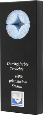 Produktbild von Teelichter aus Stearin, 18/38 mm, Eisblau, KERZENFARM HAHN, Brenndauer ca. 4h, 10 Stück pro Verpackung