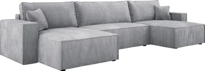 Image de DomoHome XXL Canapé d'angle en forme de U avec fonction sommeil 330x130cm Canapé d'angle avec coussins moelleux et coffre de lit, rembourrage de haute qualité, canapé indépendant 377x143x83cm GREY