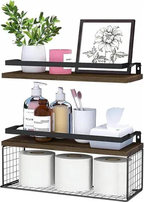 Produktbild von Famanu Wandregal aus Holz mit Metallrahmen - Wandmontierte Regale für Landhausstil in Küche und Wohnzimmer