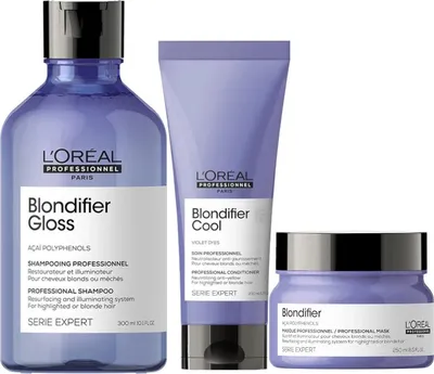 Produktbild von L'oréal Professionnel | Pflege-Set Blondifier - Shampoo 300ml + Conditioner 200ml + Maske 250ml - Glanz und Pflege für blonde Haare