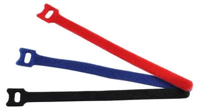 Produktbild von S/CONN 18-10002, Kabelbinder mit Klettverschluss, Velcro, Schwarz, Blau, Rot, 200 mm, 11 mm, 12 Stück(e)