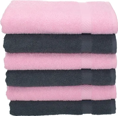 Produktbild von Betz 6 Stück Handtücher 50x100 cm PALERMO 100% Baumwolle  Farbe: anthrazit und rosé
