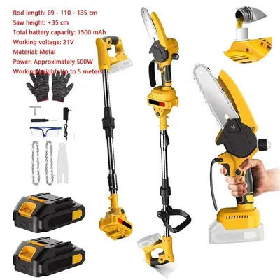 Obrázek produktu pro Zahradní pila 2 v 1 – elektrická vysokotýnová pila s řetězovou pilou – 15 cm mini pila – 2 m teleskopická tyč – 21V baterie – včetně baterie – model B