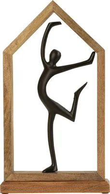 Produktbild von Skulptur Dekofigur Frau in Tanzposition schwarz aus Metall in Holzrahmen braun 23x40 cm