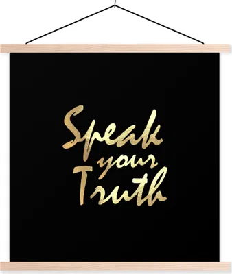 Produktbild von MuchoWow® Textilposter Zitat - Wahrheit - Gold 60x60 cm mit holzfarbenen Rahmen - Wanddekoration