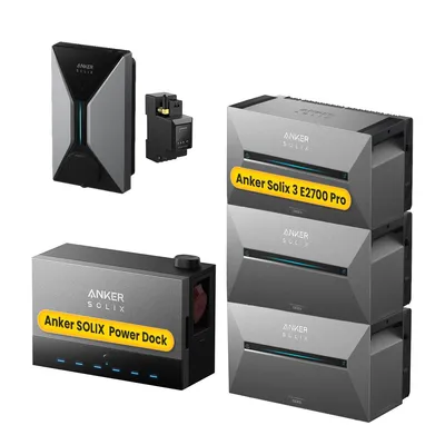 Produktbild von Balkonkraftwerk Speicher,Anker SOLIX Solarbank Power Dock mit SOLIX 3 E2700 Pro x3 & V1 Smartes Ladegerät 22kW für E-Autos Inkl. Smart Zähler(0% MwSt)