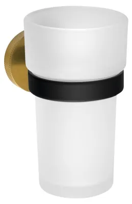 Produktbild von LARISSA Zahnputzbecher, Milchglas, Schwarz/Gold matt