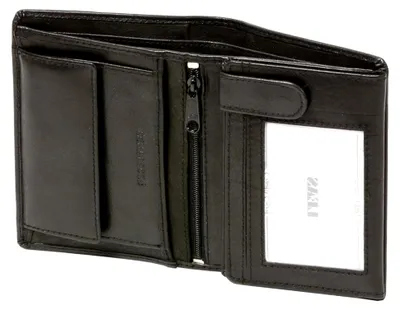 Produktbild von Geldbörse Herren mit RFID Schutz kompakt, Herren Geldbeutel flach RFID Folie in Echt-Leder, Portmonee im Hochformat, schwarz