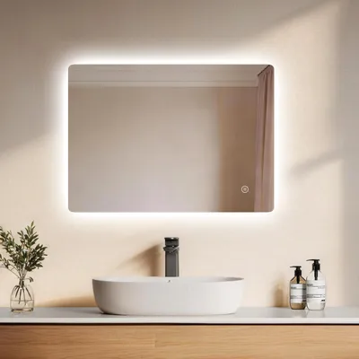 Produktbild von EMKE LED Badspiegel 50x70cm Badspiegel mit Beleuchtung Kaltweiß Lichtspiegel Badezimmerspiegel Wandspiegel mit Touchschalter + Beschlagfrei