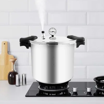 Image de Marmite à pression - 22 litres - Sécurisée contre les explosions, avec manomètre - En acier inoxydable - Compatible avec les plaques de cuisson à gaz et en céramique