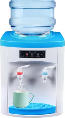 Image de Distributeur d'eau et refroidisseur d'eau - Appareil de table - Chaud et froid - Réservoir intérieur en acier inoxydable - Économe en énergie - Compact - Pour la maison et le bureau - Blanc/bleu