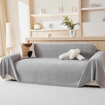Imagen del producto de Chenilla a cuadros - Gris claro - 130x180 cm - Suave y reversible
