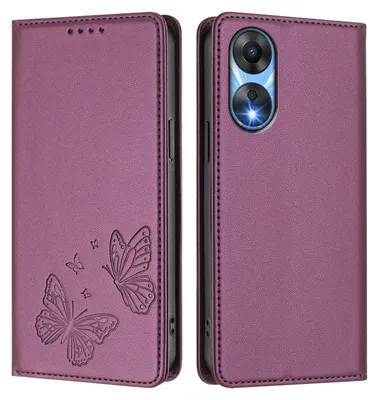 Produktbild von Lederhülle für Oppo A78 5G, Schmetterling Prägung Leder Brieftasche Schutzhülle mit Ständer Lila