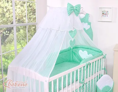 Produktbild von Bobono Moskitonetz für Babybett in weißem Chiffon mit Herzen und Rüschen 470x160 cm