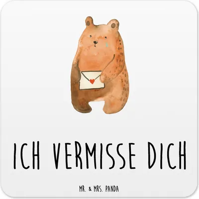 Produktbild von Mr. & Mrs. Panda Tischuntersetzer Bär Vermissen 10er Set - Weiß - Geschenk, Coaster, Liebeskummer, Tassenuntersetzer, Untersetzer Tassen, Teddy, für Gläser, Verreist