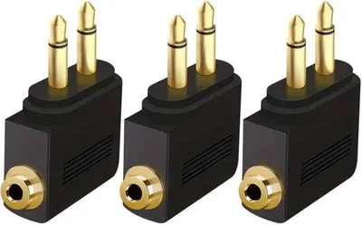 Immagine prodotto di Adattatore per cuffie da aereo, doppio da maschio a femmina da 3,5 mm, adattatore per cuffie da aereo, connettore audio a connettore per aereo (3 pezzi, placcati in oro)