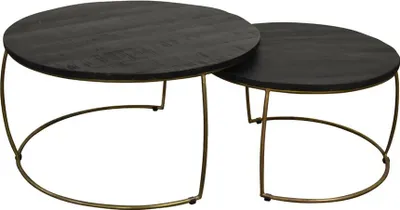 Produktbild von 2 er Set Mango Holz Couchtische Satztische Emma Schwarz Gold