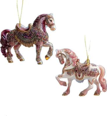 Produktbild von Weihnachtspferde-Anhänger mit Glitzer-Strasssteinen, 2D-flacher Acryl-Auto-Rückspiegel-Anhänger für die Weihnachtsdekoration