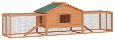 Obrázek produktu pro Králičí klec s výběhem – dřevěná zvířecí ubikace | Barva: zlatá | Rozměry: 79 x 309 x 86 cm