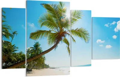 Produktbild von Bild auf Leinwand - Leinwandbild - Strand Palme Meer - 120x70cm - Wand Bild - Wanddeko - Wandbilder - Leinwanddruck - Bilder - Kunstdruck - Wanddekoration - Leinwand bilder - Wandkunst - DL120x70-3570