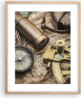 Produktbild von Gerahmtes Poster - Rahmen in heller Eiche - Kompass Kompass Karte - 40x50 cm - Wand Bild - Wanddeko - Wandbilder - Wandposter - Bilderrahmen - Bilder - Kunstdruck - Wandbild - P2NPA40x50-3730