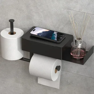 Produktbild von Toilettenpapierhalter, mit Feuchttücherbox, mit Ablage, Klorollenhalter Wandmontage, Fasst 3 Papierhandtuchrollen, 2 verschiedenen Befestigungsoptione