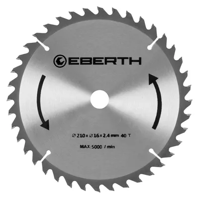 Imagen del producto de EBERTH: Hoja de sierra circular. Hoja de sierra circular de acero con dientes de metal duro para cortes de madera (diámetro de 210 mm, agujero de 16 mm, grosor de la hoja de 1,6 mm)