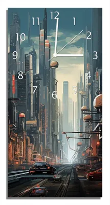 Produktbild von Wallario Design Wanduhr bedruckt, Größe 30 x 60 cm, Motiv: Technologie-Metropole